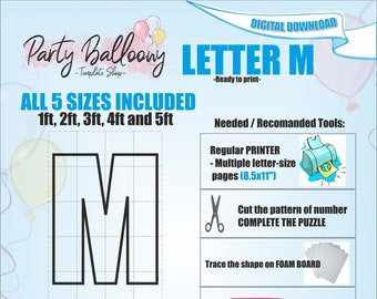 Carta M - Todos los tamaños (de 1ft a 5ft)/Mosaic Letters from Balloons/PDF files + Instructions Step by Step on how to build/Instant download