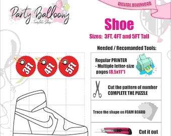 Modèle de ballon de mosaïque en forme de chaussure de 3 pieds, 4 pieds et 5 pieds Modèles de mosaïque en forme de chaussure à partir de ballons avec instructions étape par étape/téléchargement instantané