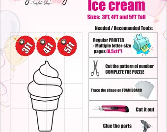Mosaic Ice Cream balloon template/3ft, 4ft and 5ft Ice Cream Mosaic from Balloons templates with Step by Step Instructions/Instant download