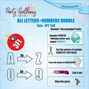3ft All Letters + Numbers Bundle/Mosaic from Balloons templates/PDF files + Step by Step Instructions/Instant download