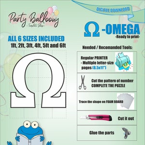 Ω Omega-All Sizes (De 1ft a 6ft)/Mosaic from Balloons Greek Letter Ω Omega frame/PDF files + Easy to Follow Instructions/Instant download