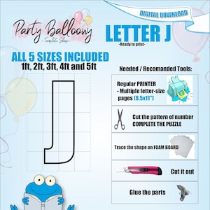 Carta J - Todos los tamaños (de 1ft a 5ft)/Mosaic Letters from Balloons/PDF files + Instructions Step by Step on how to build/Instant download