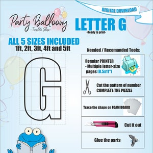 Lettera G - Tutte le taglie (da 1ft a 5ft)/Mosaic Letters from Balloons/PDF files + Instructions Step by Step on how to build/Instant download