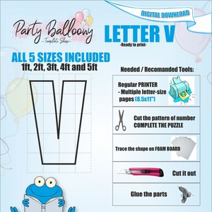 Letter V - All Sizes (From 1ft to 5ft)/Mosaic Letters from Balloons/PDF files + Instructions Step by Step on how to build/Instant download