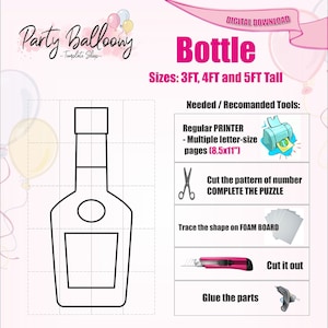 Mosaic Cognac Bottle from balloon digital template/3ft, 4ft and 5ft Bottle Mosaic from Balloons template with Instructions/Instant download