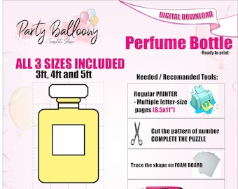 Balloon Mosaic Perfume Bottle Template/Perfume Bottle Balloon Frame Template 3ft,4ft & 5ft with Step-by-Step Instructions/Instant DOWNLOAD