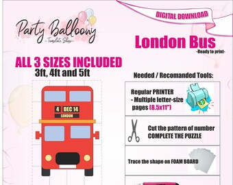 Mosaic London Bus from balloons TEMPLATE/3ft,4ft and 5ft tall Bus frame for Balloons TEMPLATE with Instructions/Instant DOWNLOAD