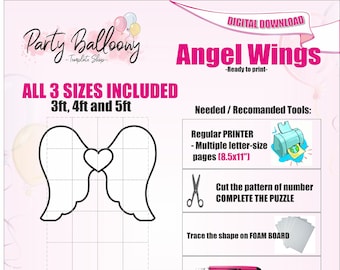 Mosaic Angel Wings from balloons digital template/3ft,4ft and 5ft Wings Mosaic from Balloons template with Instructions/Instant download