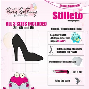 Mosaic Stiletto from balloons Template/3ft,4ft and 5ft High Heel Shoe-Mosaic from Balloons Templates with Easy Instructions/Instant download