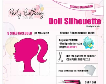 Balloons Mosaic Doll Template/Doll silhouette Balloon Frame Templates: 3ft, 4ft and 5ft with Step-by-Step Instructions/Instant DOWNLOAD