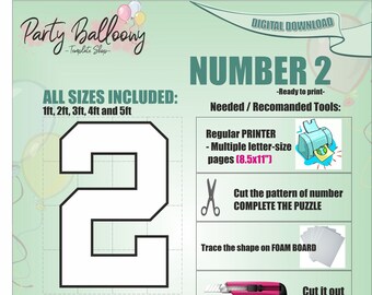 Square Number 2-All Sizes (1ft to 5ft)/Mosaic from Balloons Marquee Number Two/PDF files + Easy to follow Instructions/Instant download