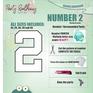 Quadratische Zahl 2-Alle Größen (1 ft bis 5 ft) / Mosaik aus Ballons Marquee Number One / PDF-Dateien + leicht zu befolgende Anleitung/Sofortdownload