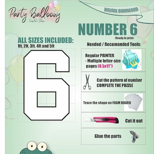 Square Number 6-All Sizes (1ft to 5ft)/Mosaic from Balloons Marquee Number Six/PDF files + Easy to follow Instructions/Instant download