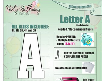 Square Letter A-All Sizes (1ft to 5ft)/Mosaic from Balloons Marquee Letter A/PDF files + Easy to follow Instructions/Instant download