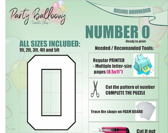 Square Number 0-All Sizes (1ft to 5ft)/Mosaic from Balloons Marquee Number zero/PDF files + Easy to follow Instructions/Instant download