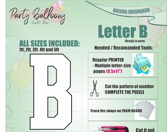 Square Letter B-All Sizes (1ft to 5ft)/Mosaic from Balloons Marquee Letter B/PDF files + Easy to follow Instructions/Instant download