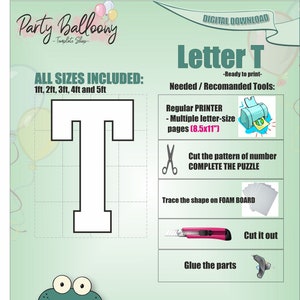 Square Letter T-All Sizes (1ft to 5ft)/Mosaic from Balloons Marquee Letter T/PDF files + Easy to follow Instructions/Instant download