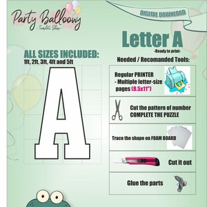 Square Letter A-All Sizes (1ft to 5ft)/Mosaic from Balloons Marquee Letter A/PDF files + Easy to follow Instructions/Instant download