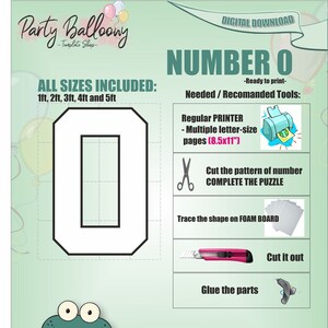 Quadratische Zahl 0-Alle Größen (0,5 m bis 1,5 m)/Mosaik aus Luftballons Marquee Zahl null/PDF Dateien + leicht zu befolgende Anleitung/Sofortdownload
