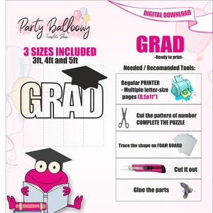 Mosaic GRAD from balloons template/3ft,4ft and 5ft Grad with Cap Mosaic from Balloons template with easy Instructions/Instant download