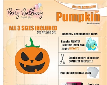 Mosaic Halloween Pumpkin from balloons TEMPLATE/3ft,4ft and 5ft tall Pumpkin frame for Balloons TEMPLATE with Instructions/Instant DOWNLOAD