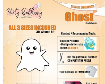 Mosaic Halloween Ghost from balloons TEMPLATE/3ft,4ft and 5ft tall Ghost frame for Balloons TEMPLATE with Instructions/Instant DOWNLOAD
