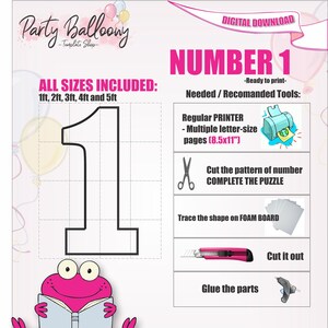 Number 1 All Sizes (From 1ft to 5ft)/Mosaic Numbers from Balloons/PDF files + Instructions Step by Step on how to build/Instant download
