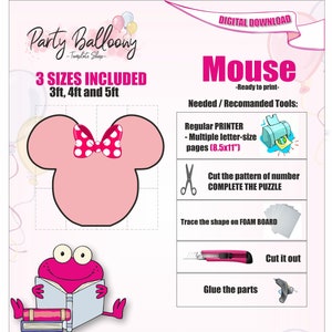 Mosaic Mouse balloon TEMPLATE/3ft, 4ft and 5ft Mouse Mosaic from Balloons templates with Step by Step Instructions/Instant DOWNLOAD