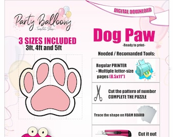 Mosaic Dog Paw from balloons TEMPLATE/3ft, 4ft and 5ft Dog Paw Mosaic from Balloons template with Instructions/Instant download
