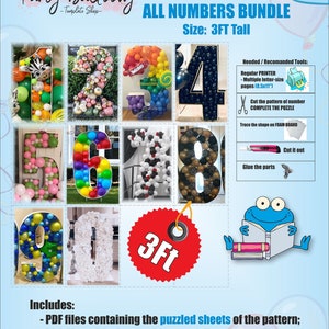 3ft All Numbers/Mosaic from Balloons templates/PDF files + Step by Step Instructions/Instant download