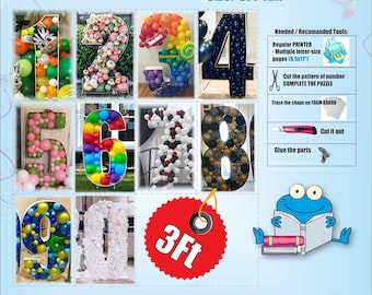 3ft All Numbers/Mosaic from Balloons templates/PDF files + Step by Step Instructions/Instant download