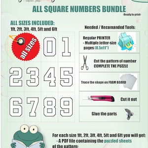 All Sizes Square Font All Numbers Bundle/Mosaic from Balloons templates/Marquee Numbers template/PDF files + Step by Step Instructions