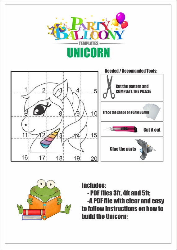 Mosaic Unicorn Balloon Template/3ft, 4ft and 5ft Unicorn Mosaic From  Balloons Templates With Step by Step Instructions/instant Download 