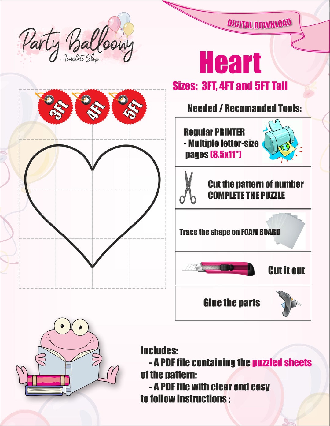 Mosaic Heart From Balloons Template/3ft, 4ft and 5ft Heart Mosaic From Balloons Templates With ...