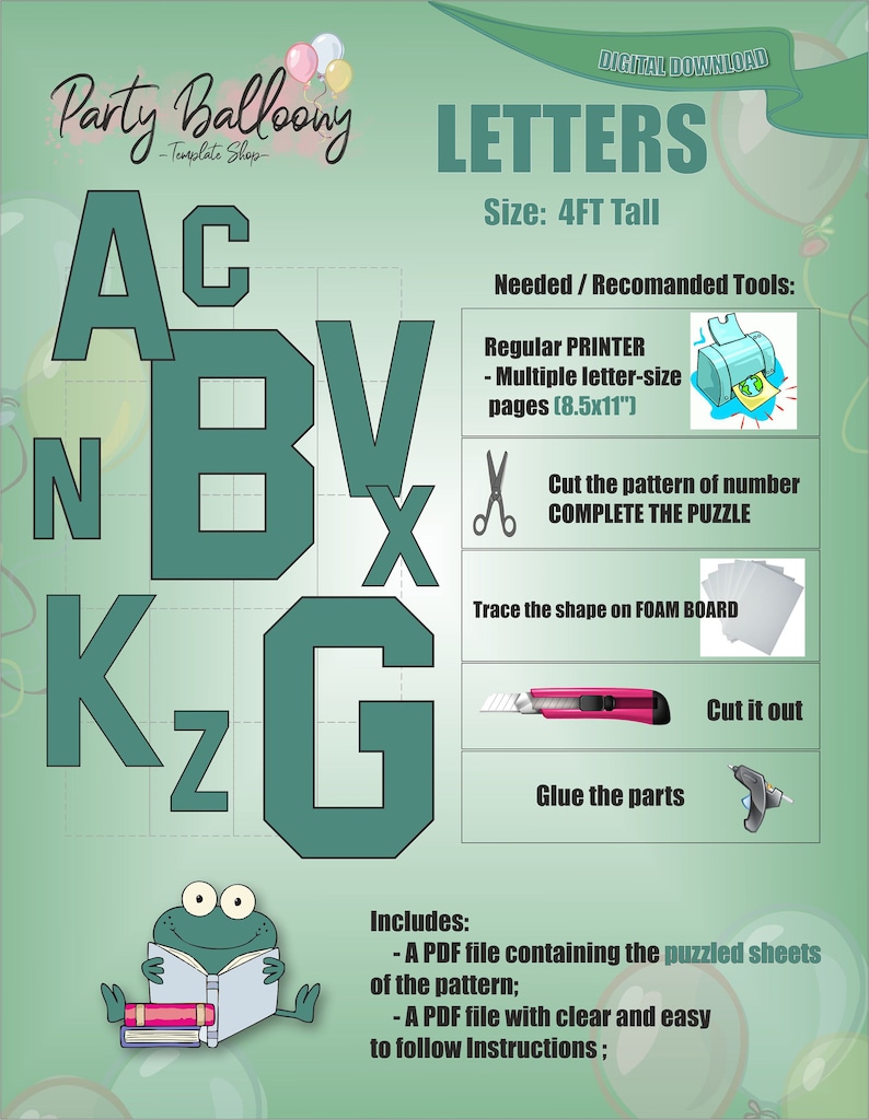 4ft Square Font All Letters Bundle /mosaic From Balloons Templates ...