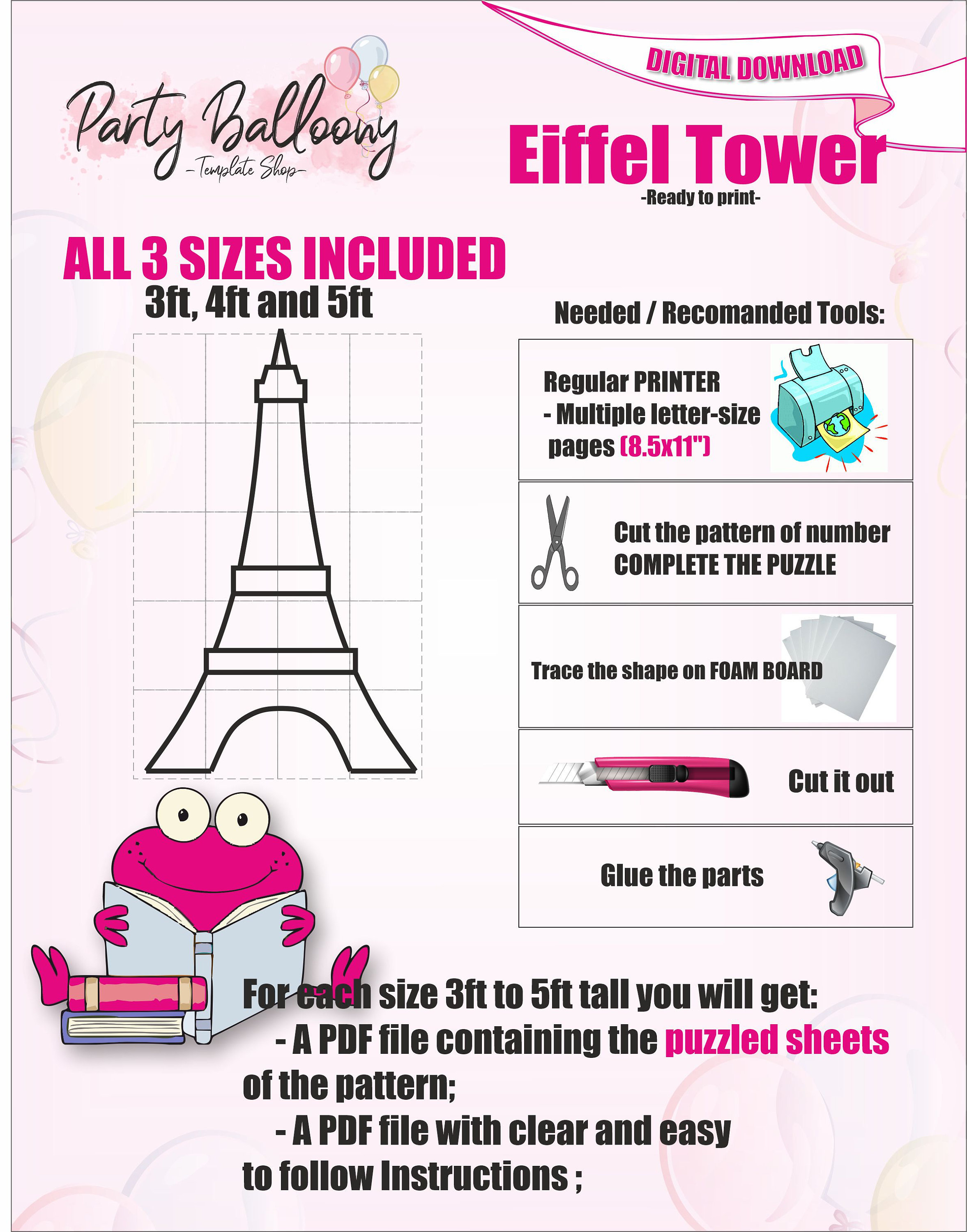 Mosaik Eiffelturm Ballon Vorlage / 3 Fuß, 4 Fuß und 5 Fuß Eiffelturm Mosaik  von Ballons Vorlagen mit Anleitung/Instant download - Etsy Österreich, image size:2354x3000