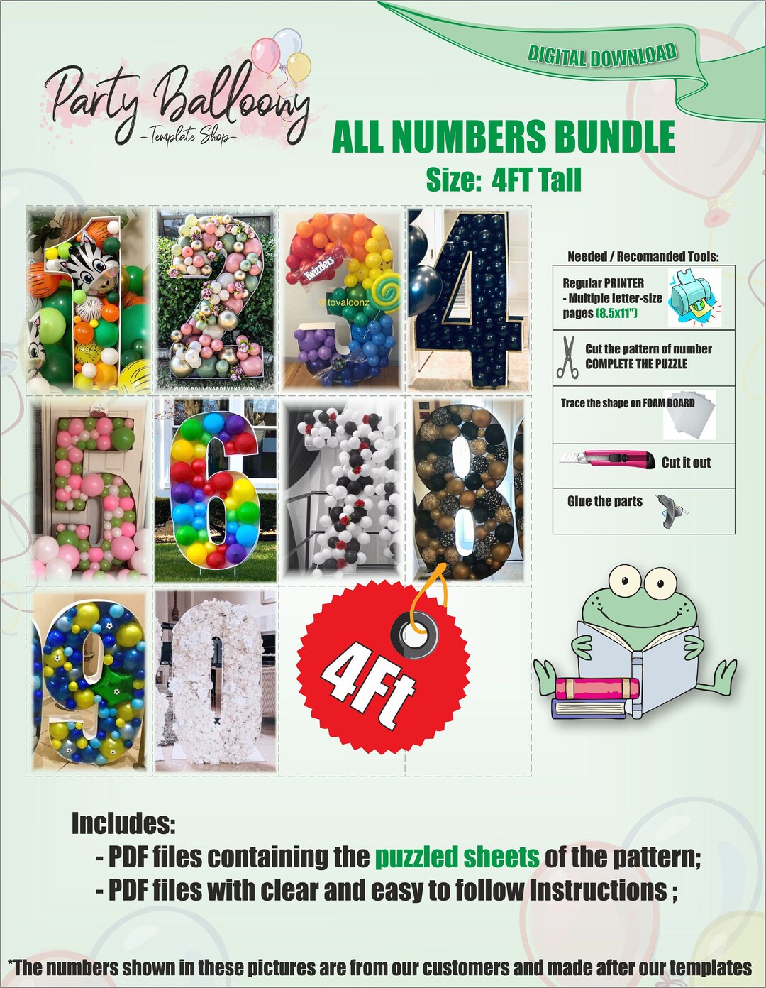 Mosaic 4ft All Numbers Bundle Templates/mosaic From Balloons Templates ...