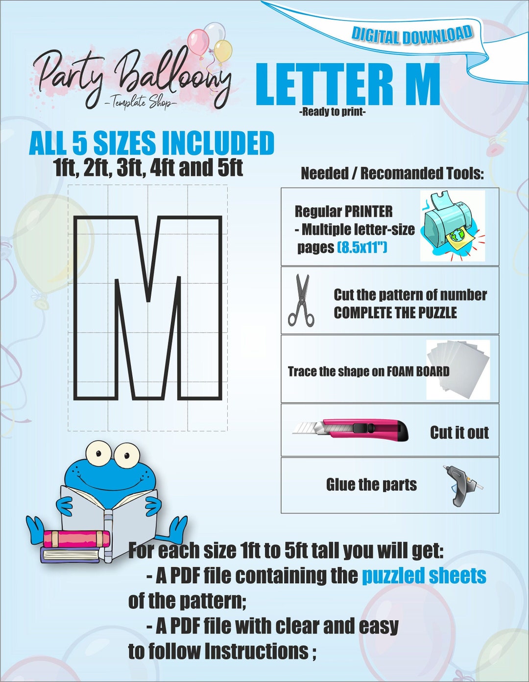 Letter M - All Sizes (from 1ft to 5ft)/mosaic Letters From Balloons/pdf ...