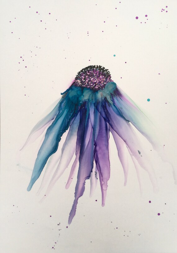 Alcohol Ink Art Original Handmade Art Purple and Blue Flower Etsy