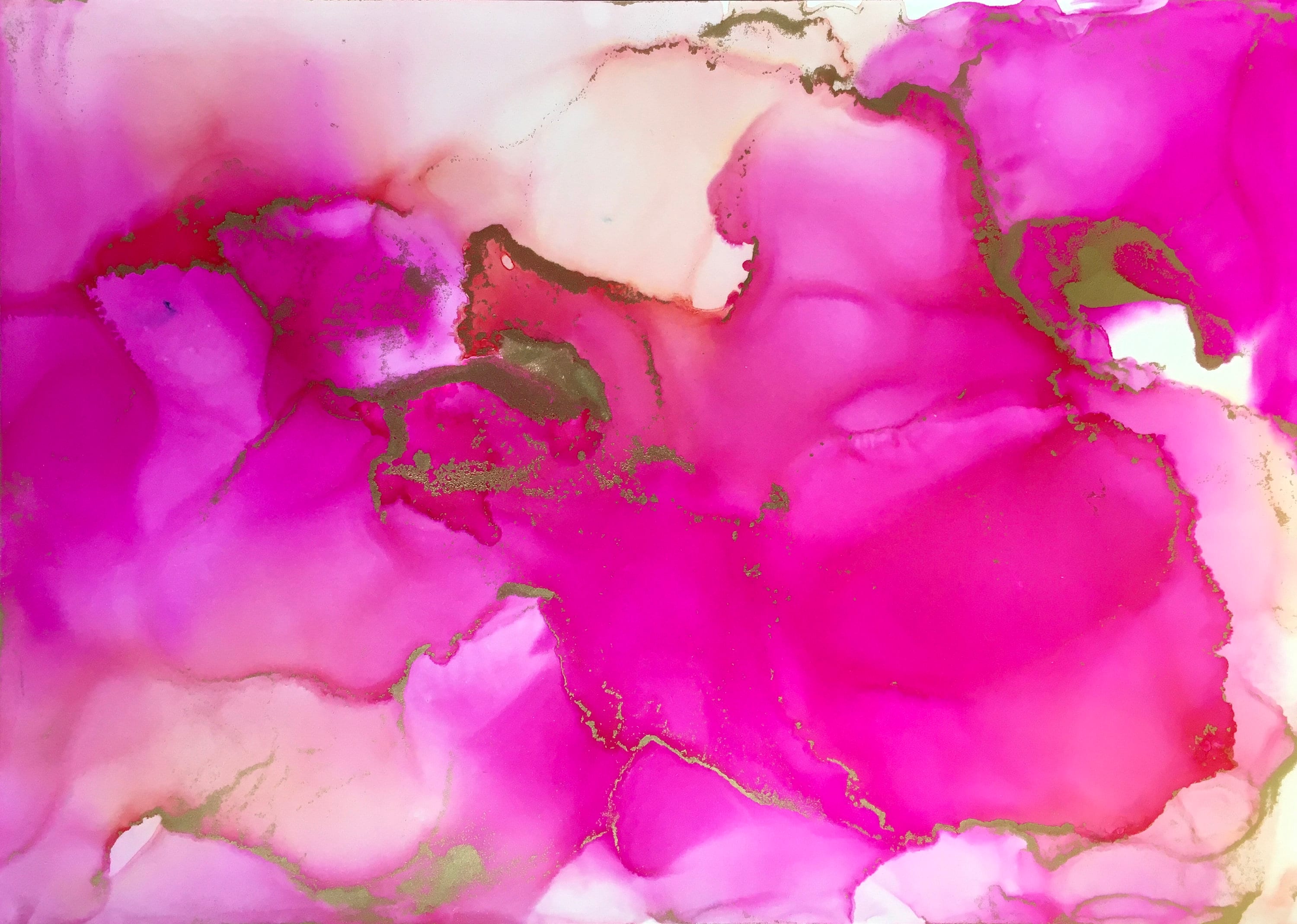 Ink Painting Abstract Painting Alcohol Ink Home Decor Blush and gold