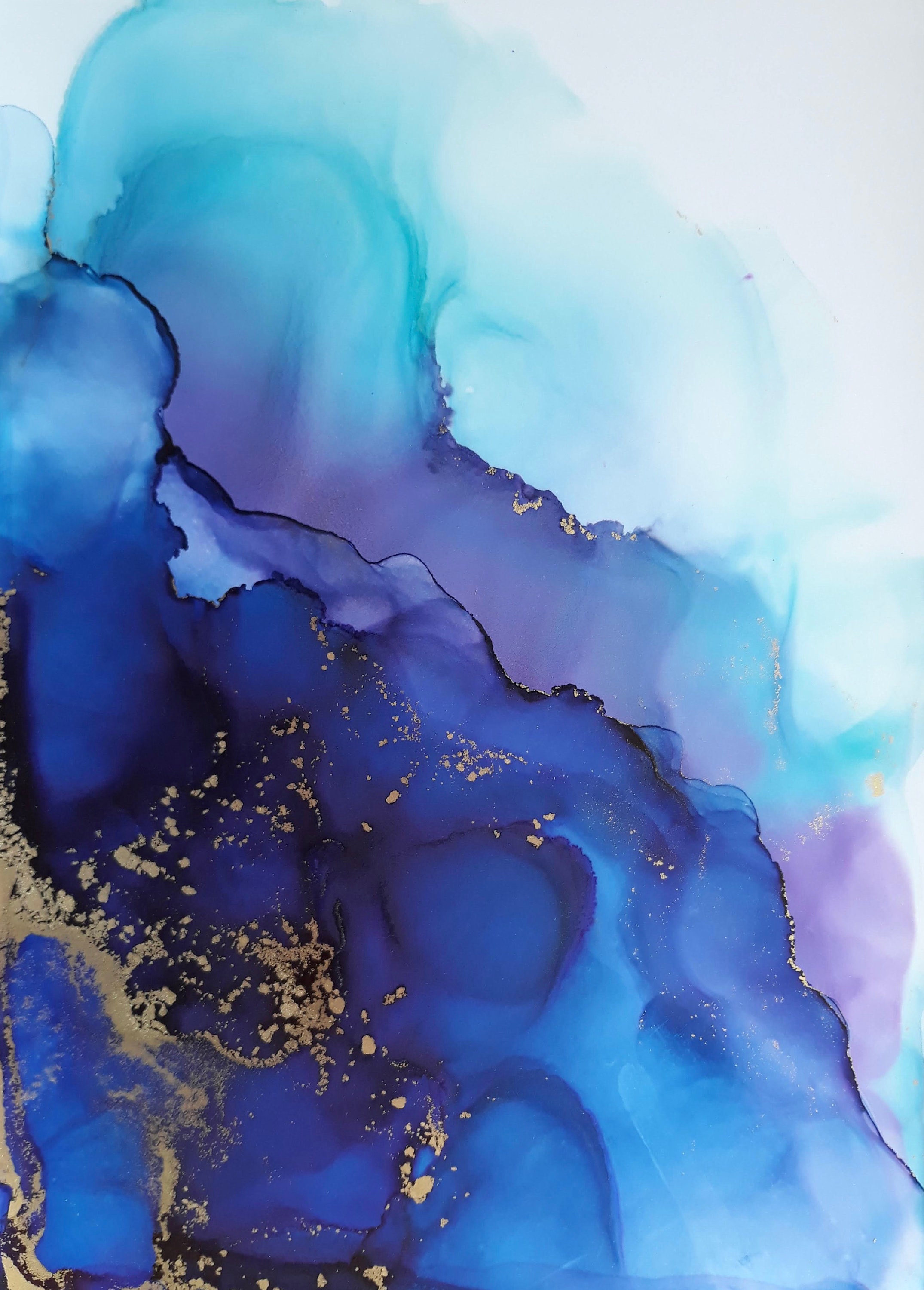 Blue Abstract Alcohol ink Art Painting by Erika C Brothers