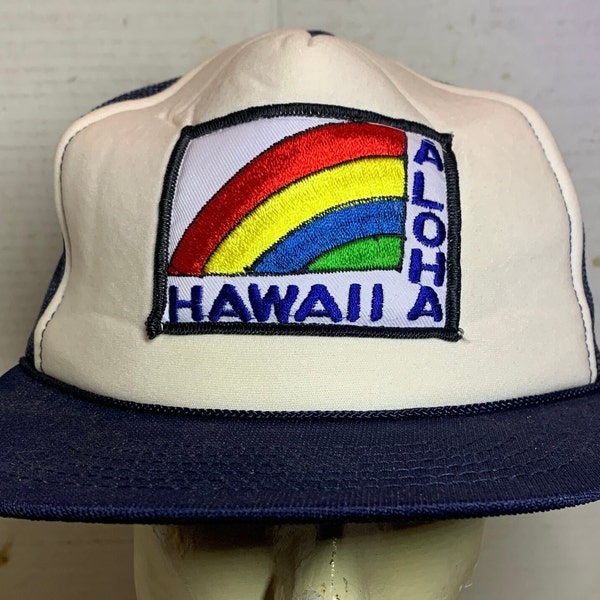 Vintage 1980s Aloha Hawaii hat cap mesh foam Snapback rainbow