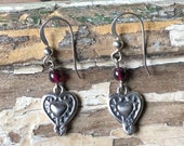 SILPADA Jewelry - Retired ~ Garnet & Sterling Silver Heart Dangle Earrings