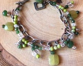 SiLPADA Jewelry - Retired ~ Green Jade & Crystal Sterling Silver Bead Bracelet
