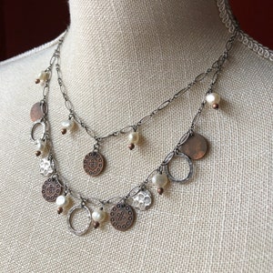 SILPADA Jewelry - Retired ~ Pearl & Copper Coin Sterling Silver Charm Necklace