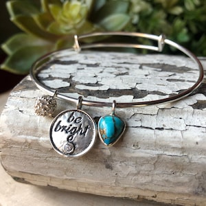 Vintage SILPADA Jewelry ~ &#39;BE BRIGHT&#39; Sterling Silver Charm Bangle