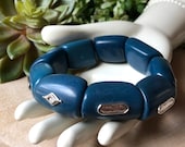 SILPADA Jewelry - Retired ~ 'POLISHED PALMS'  Teal Blue Tagua Nut & Swarovski Crystal Chunky Stretch Bracelet