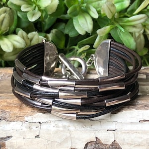 SILPADA Schmuck - Pensioniert ~ Sterling Silber & Leder &#39;SPEED Of LIGHT&#39; Mehrstrangiges Armband