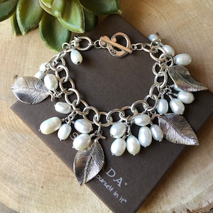 SILPADA Im Ruhestand Schmuck ~ Süßwasserperle & Sterling Silber Blatt Cha-cha Armband