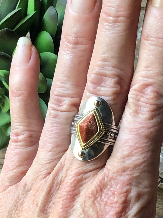 Silpada 'Warm Hues' Brass, Goldstone, and Sterling Silver Ring, Size 9 Silpada \u0027Warm Hues\u0027 Brass, Goldstone, and Sterling Silver Ring